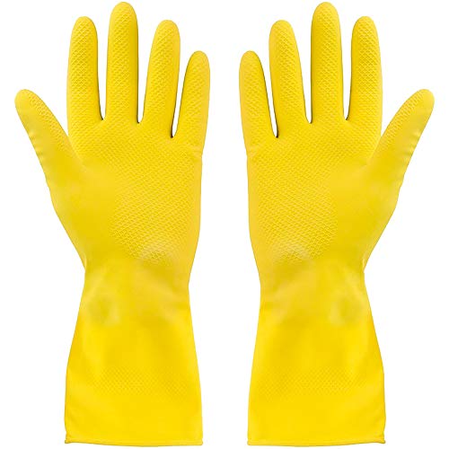 SteadMax 3 Pack Yellow Cleaning Dish Gloves, Professional Natural Rubber Latex Dishwashing Gloves, Reusable Kitchen Dishwasher Gloves Medium Size (3 Pairs) (Pack of 1)