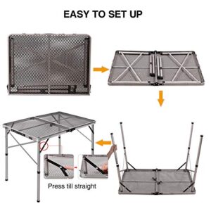 RedSwing Portable Grill Table for Outside, Aluminum Folding Grill Stand Table for Outdoor Camping Picnic BBQ, Lightweight Adjustable Height, 36"x24"x15"/28" Sliver