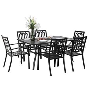phi villa patio dining set outdoor table and chairs furniture set 7 piece, large 60.2" rectangle bistro table with umbrella hole and 4 backyard garden chairs support 300lbs for deck, lawn, garden