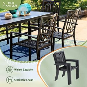 PHI VILLA Patio Dining Set Outdoor Table and Chairs Furniture Set 7 Piece, Large 60.2" Rectangle Bistro Table with Umbrella Hole and 4 Backyard Garden Chairs Support 300LBS for Deck, Lawn, Garden