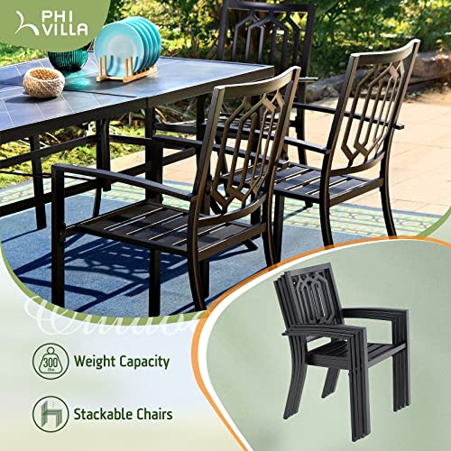 PHI VILLA Patio Dining Set Outdoor Table and Chairs Furniture Set 7 Piece, Large 60.2" Rectangle Bistro Table with Umbrella Hole and 4 Backyard Garden Chairs Support 300LBS for Deck, Lawn, Garden