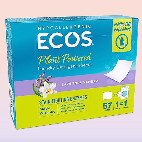 ECOS Laundry Detergent Sheets - No Plastic Jug for 114 Loads - Vegan, No Mess & Liquid Free - Laundry Sheets in Washer - Hypoallergenic, Plant Powered Laundry Detergent Sheets