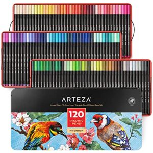 arteza fine point art pens, 120 assorted colors, versatile for calligraphy, journaling, and drawing, fine tip markers & fineliner pens, essential art & craft supplies