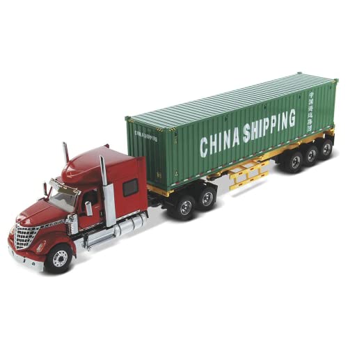 Diecast Masters International Lonestar Sleeper Cab w/Skeleton Trailer & 40' Dry Goods Sea China Shipping Container | 1:50 Lone Star Scale Model Semi Trucks | Diecast Model 71045