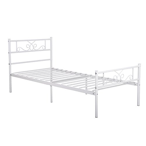 Weehom Kids Student Single Metal Bed Frame Twin Size with Unique Flower Design Sturdy Metal Frame Premium Steel Slat Support Platform Bed for Guest Room No Boxspring Need White