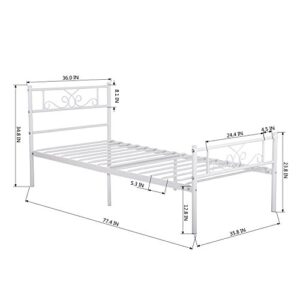 Weehom Kids Student Single Metal Bed Frame Twin Size with Unique Flower Design Sturdy Metal Frame Premium Steel Slat Support Platform Bed for Guest Room No Boxspring Need White