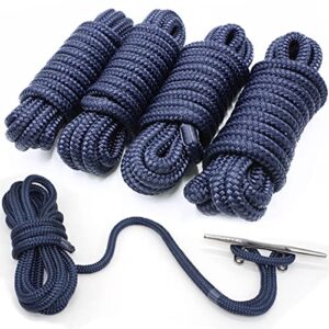 innocedear 4 pack 1/2” x 15’ dock lines|marine-grade double-braided nylon dock line with 12” eyelet.hi-performance boat rope mooring rope