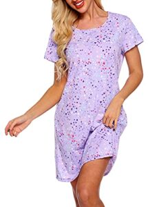 enjoynight sleepwear women's nightgown printed sleep shirt short sleeve sleep tee cotton nightshirt (purple,1x-2x)