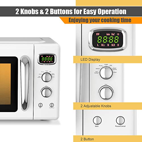 COSTWAY Retro Countertop Microwave Oven, 0.9Cu.ft, 900W Microwave Oven, with 5 Micro Power, Defrost & Auto Cooking Function, LED Display, Glass Turntable Viewing Window, Child Lock, ETL