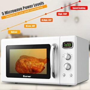 COSTWAY Retro Countertop Microwave Oven, 0.9Cu.ft, 900W Microwave Oven, with 5 Micro Power, Defrost & Auto Cooking Function, LED Display, Glass Turntable Viewing Window, Child Lock, ETL