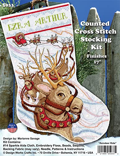 Design Works Crafts Reindeer Ride Counted Cross Stitch Stocking Kit