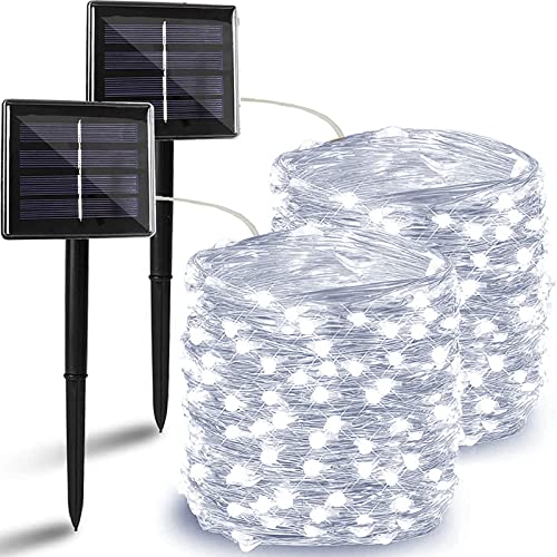 BHCLIGHT 2 Pack Each 72FT 200 LED Solar String Lights Outdoor, Waterproof Solar Fairy Lights with 8 Modes, Solar Outdoor Lights for Christmas Tree Patio Garden Party Decoration Wedding (Cool White)