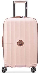 delsey paris st. tropez hardside expandable luggage with spinner wheels, pink, checked-medium 24 inch