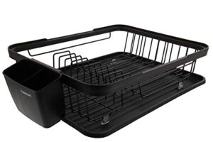 cuisinart wire dish drying rack and tray set – 3 piece set includes wire dish drying rack, utensil caddy, and draining board – measures 19 x 12.75 x 4.25 inches – matte black/matte black wire