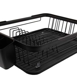 Cuisinart Wire Dish Drying Rack and Tray Set – 3 Piece Set Includes Wire Dish Drying Rack, Utensil Caddy, and Draining Board – Measures 19 x 12.75 x 4.25 Inches – Matte Black/Matte Black Wire