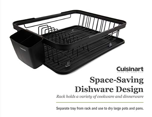 Cuisinart Wire Dish Drying Rack and Tray Set – 3 Piece Set Includes Wire Dish Drying Rack, Utensil Caddy, and Draining Board – Measures 19 x 12.75 x 4.25 Inches – Matte Black/Matte Black Wire