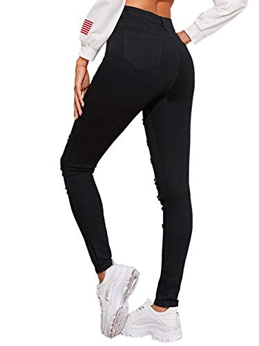 SweatyRocks Women's Hight Waisted Stretch Distressed Denim Pants Ripped Skinny Jeans Black M