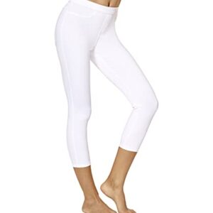 No nonsense Women's Classic Denim Capri Leggings with Pockets, White, Medium