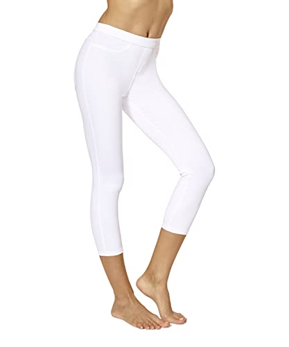 No nonsense Women's Classic Denim Capri Leggings with Pockets, White, Medium