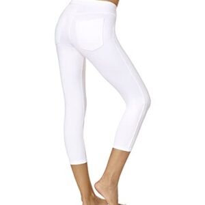 No nonsense Women's Classic Denim Capri Leggings with Pockets, White, Medium