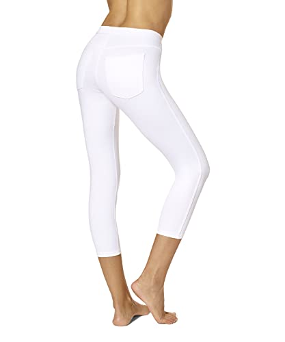 No nonsense Women's Classic Denim Capri Leggings with Pockets, White, Medium