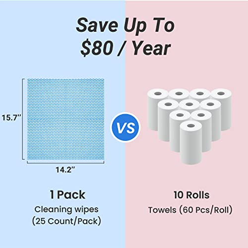 elinnee Reusable Cleaning Cloths Dish Paper Towels, Domestic Cleaning Towels, Multipurpose Quick-Dry Rag Dish Cloths Heavy Duty Handy Wipes for Kitchen 25 Count 14.2"X15.7", Blue