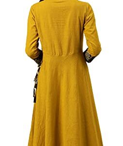 Yash Gallery Women's Cotton Slub Sequin Work Angrakha Kurtis (Mustard Yellow)