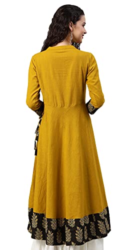 Yash Gallery Women's Cotton Slub Sequin Work Angrakha Kurtis (Mustard Yellow)