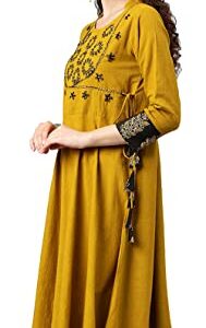 Yash Gallery Women's Cotton Slub Sequin Work Angrakha Kurtis (Mustard Yellow)