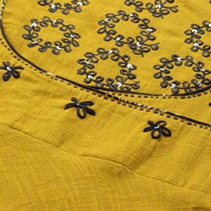 Yash Gallery Women's Cotton Slub Sequin Work Angrakha Kurtis (Mustard Yellow)