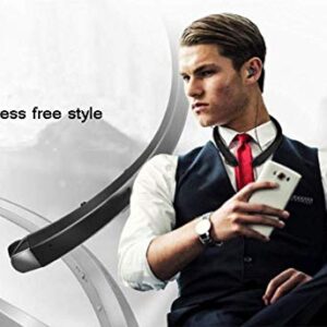 QT S Bluetooth Headset, Lightweight Retractable for Neckband Bluetooth Headphones for Sports Exercise Home & Office, Noise Cancelling Stereo Neckband Wireless Headset Talk 9-10 Hours (Silver)