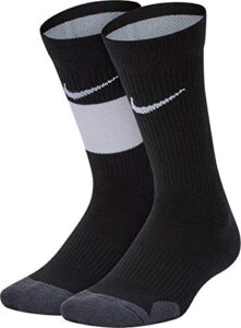 nike boy`s elite basketball crew socks 2 pack (black(rn0289-023)/white, 4-5(kids 7c-10c))