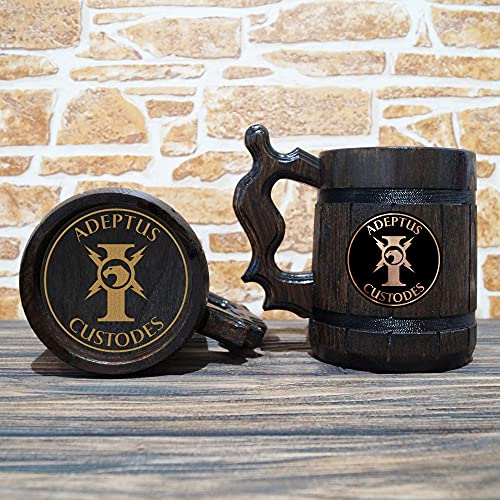 Adeptus Custodes Beer Mug, Wooden Beer Stein, Gamer Gift, Personalized Beer Stein, 40K Tankard, Custom Gift for Men, Gift for Him