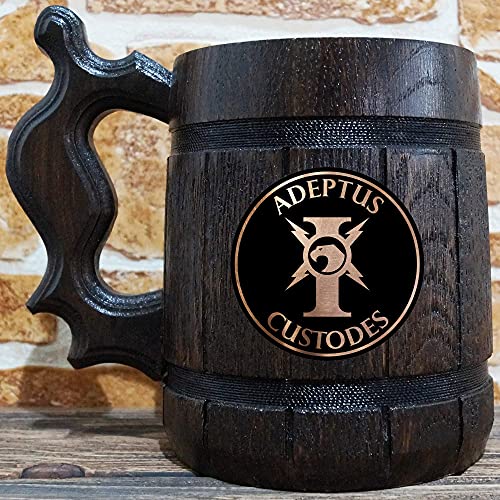 Adeptus Custodes Beer Mug, Wooden Beer Stein, Gamer Gift, Personalized Beer Stein, 40K Tankard, Custom Gift for Men, Gift for Him