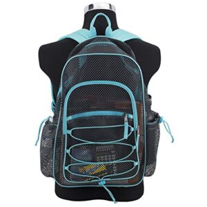 Eastsport XL Semi-Transparent Mesh Backpack with Comfort Padded Straps and Adjustable Bungee for Work, Sports, Beach, College and Security - Grey w/Blue