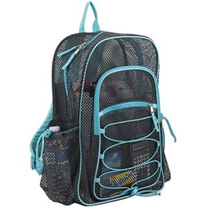 Eastsport XL Semi-Transparent Mesh Backpack with Comfort Padded Straps and Adjustable Bungee for Work, Sports, Beach, College and Security - Grey w/Blue