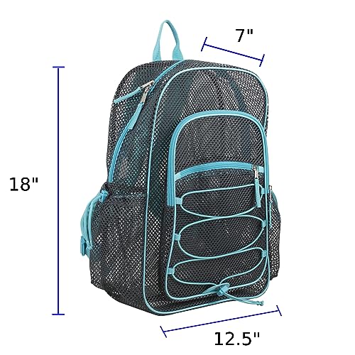 Eastsport XL Semi-Transparent Mesh Backpack with Comfort Padded Straps and Adjustable Bungee for Work, Sports, Beach, College and Security - Grey w/Blue