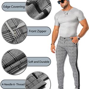 CANGHPGIN Mens Plaid Stretch Dress Pants Slim Fit Skinny Chino Pants Tapered Men Checkered Business Casual Pants Gray