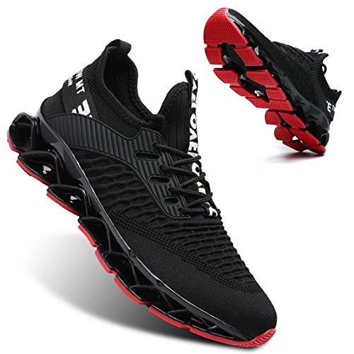 Vooncosir Men's Fashion Sneakers Breathable Mesh Running Shoes Blade Non Slip Soft Sole Casual Athletic Lightweight Walking Shoes(6.5,Black Red)