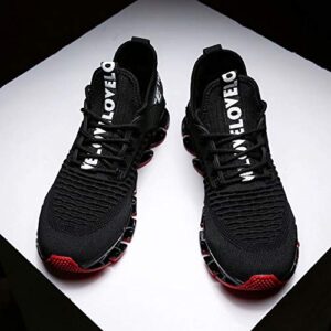 Vooncosir Men's Fashion Sneakers Breathable Mesh Running Shoes Blade Non Slip Soft Sole Casual Athletic Lightweight Walking Shoes(6.5,Black Red)