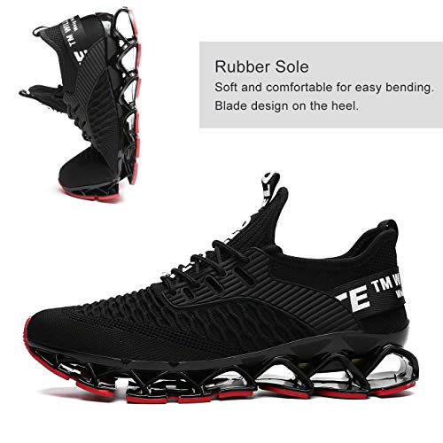 Vooncosir Men's Fashion Sneakers Breathable Mesh Running Shoes Blade Non Slip Soft Sole Casual Athletic Lightweight Walking Shoes(6.5,Black Red)