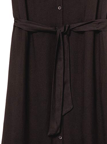 Amazon Essentials Women's Short-Sleeve Midi Button Front Tie Dress, Black, Large