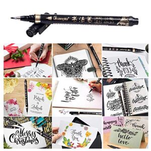 6 Pcs Calligraphy Pen, Hosung Refill Brush Marker Pens Black Hand Lettering Pens for Beginners Writing, Signature, Illustration, Design and Drawing, 4 Sizes