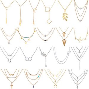 aroic 20 pcs pendant necklace with 14 pcs gold,6 pcs sliver,20 styles of necklaces for women girls jewelry fashion and valentine birthday party gift