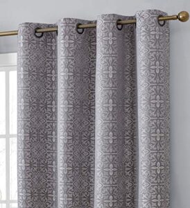 hlc.me mia moroccan tile 100% complete blackout heavy thermal insulated energy savings heat/cold blocking grommet short curtain drapery panels for bedroom & living room, 2 panels (52 w x 63 l, grey)