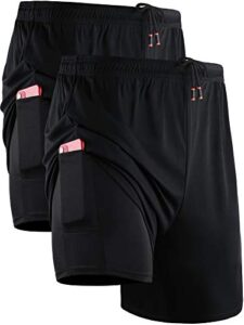 neleus men's 2 in 1 running shorts with liner,dry fit workout shorts with pockets,6070,2 pack,black/black,us xl,eu 2xl