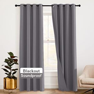 RYB HOME Soundproof Curtains 84 inches - 3 Layers Blackout Curtains Noise Cancelling Thermal Insulted Drapes for Door Window Living Room Room Divider Curtains, W 52 x L 84 inch, Gray, 1 Pair