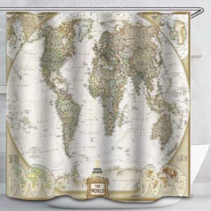 world map shower curtains custom fabric vintage look style countries globe curtains waterproof colorful cloth fabric durable shower curtain bathroom decor set 12 white plastic hooks. 72 x 72 inch