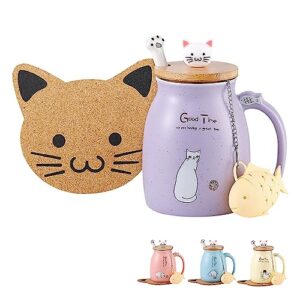 bignosedeer kawaii tea cup cute cat mug purple gifts for women christmas gifts ceramic coffee mug tea cup with infuser and lid spoon coaster cute stuff cat gifts birthday gifts christmas mugs 13oz