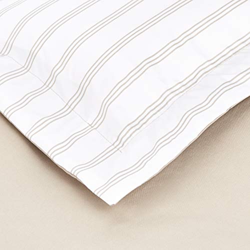 Amazon Basics Lightweight Microfiber Duvet Cover Set with Zipper Closure, Full/Queen, Taupe Stripe